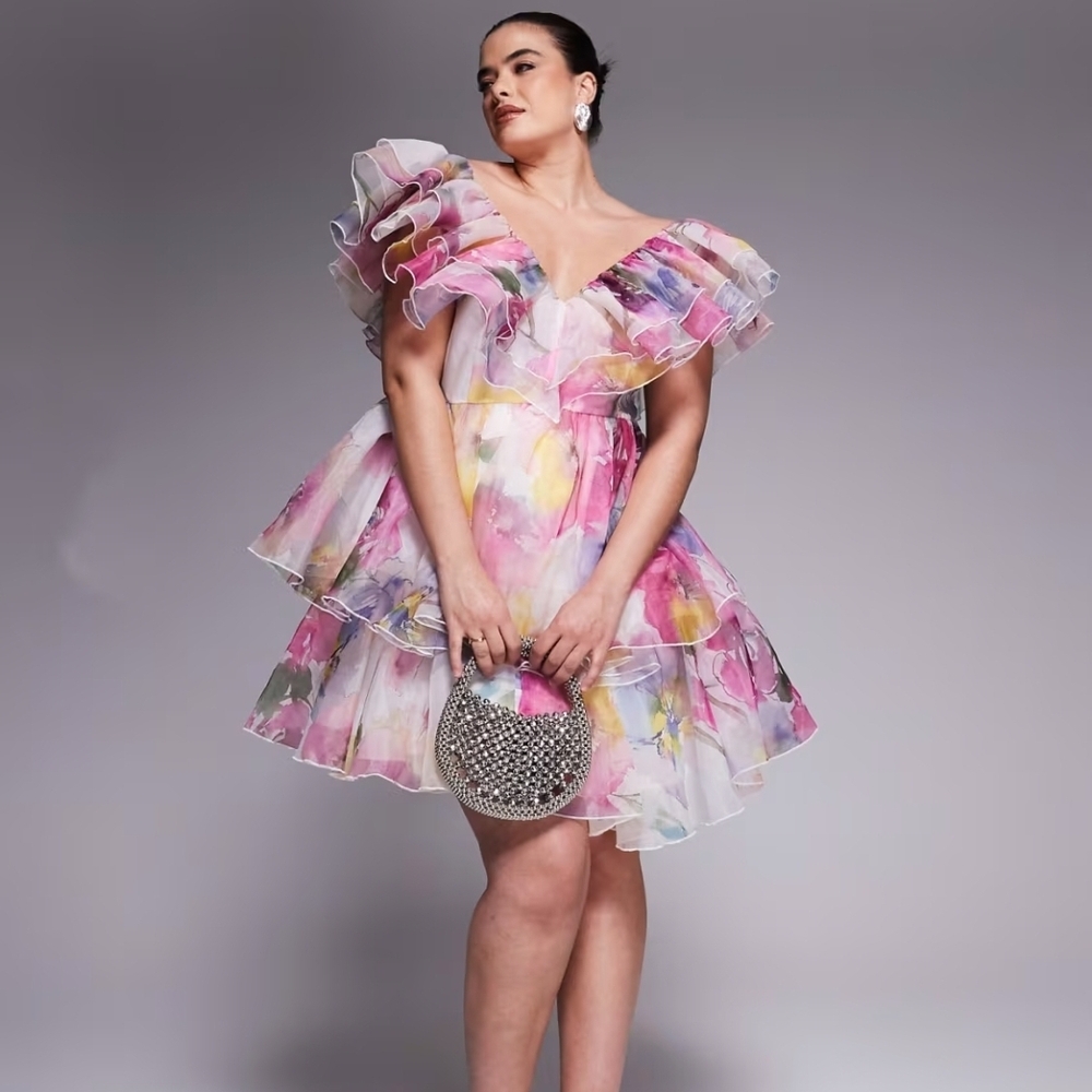 ASOS Curve Floral Ruffle Midi Dress - Multicolor - Picture 2 of 3